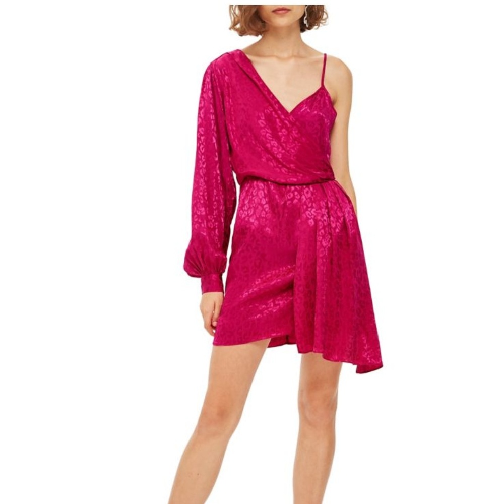 🎉 TopShop Mini Dress One Shoulder Pink Size 8 NWT